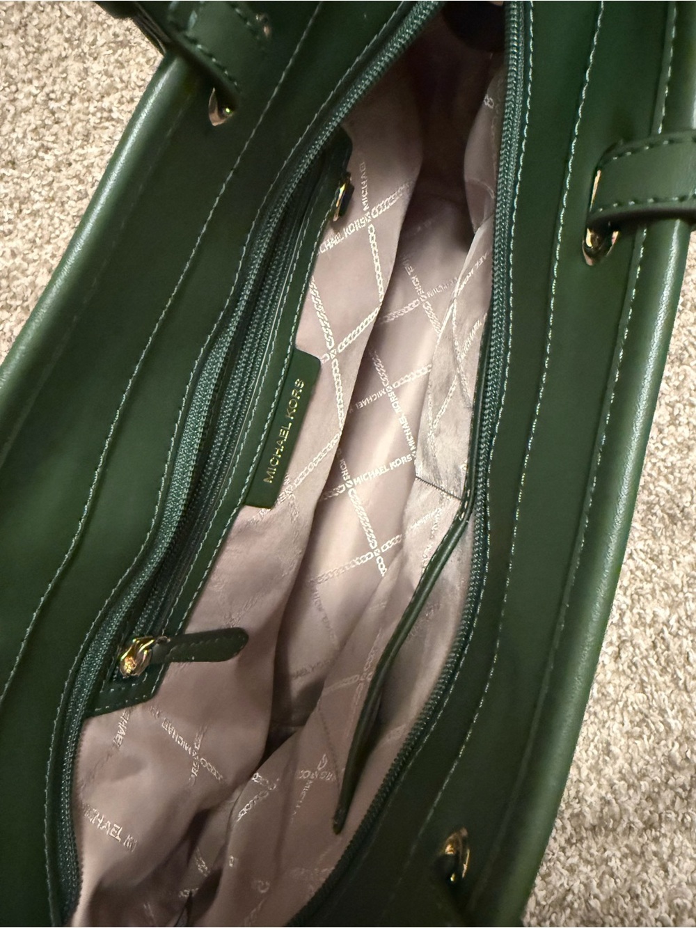 Michael Kors Olive Green Pebbled Leather Tote with Gold Hardware - Picture 4 of 8
